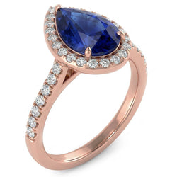 Anello con zaffiro Srilanka 4 carati e gioielli con diamanti in oro rosa 14K