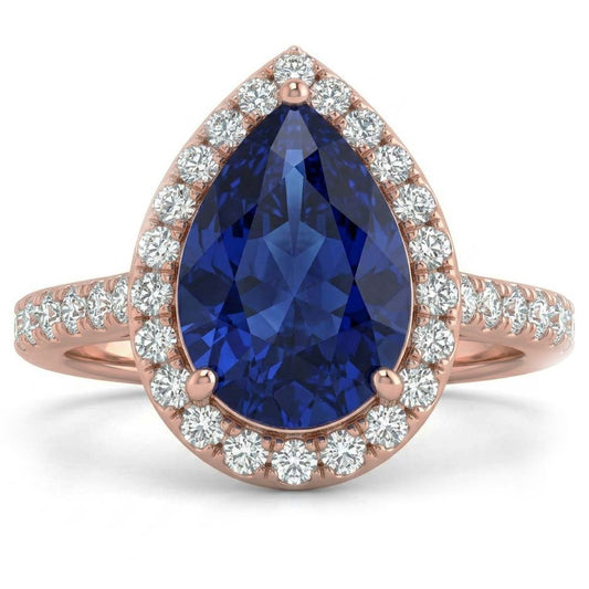 Anello con zaffiro Srilanka 4 carati e gioielli con diamanti in oro rosa 14K