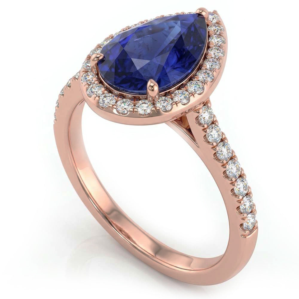 Anello con zaffiro Srilanka 4 carati e gioielli con diamanti in oro rosa 14K