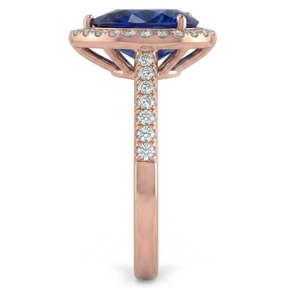 Anello con zaffiro Srilanka 4 carati e gioielli con diamanti in oro rosa 14K