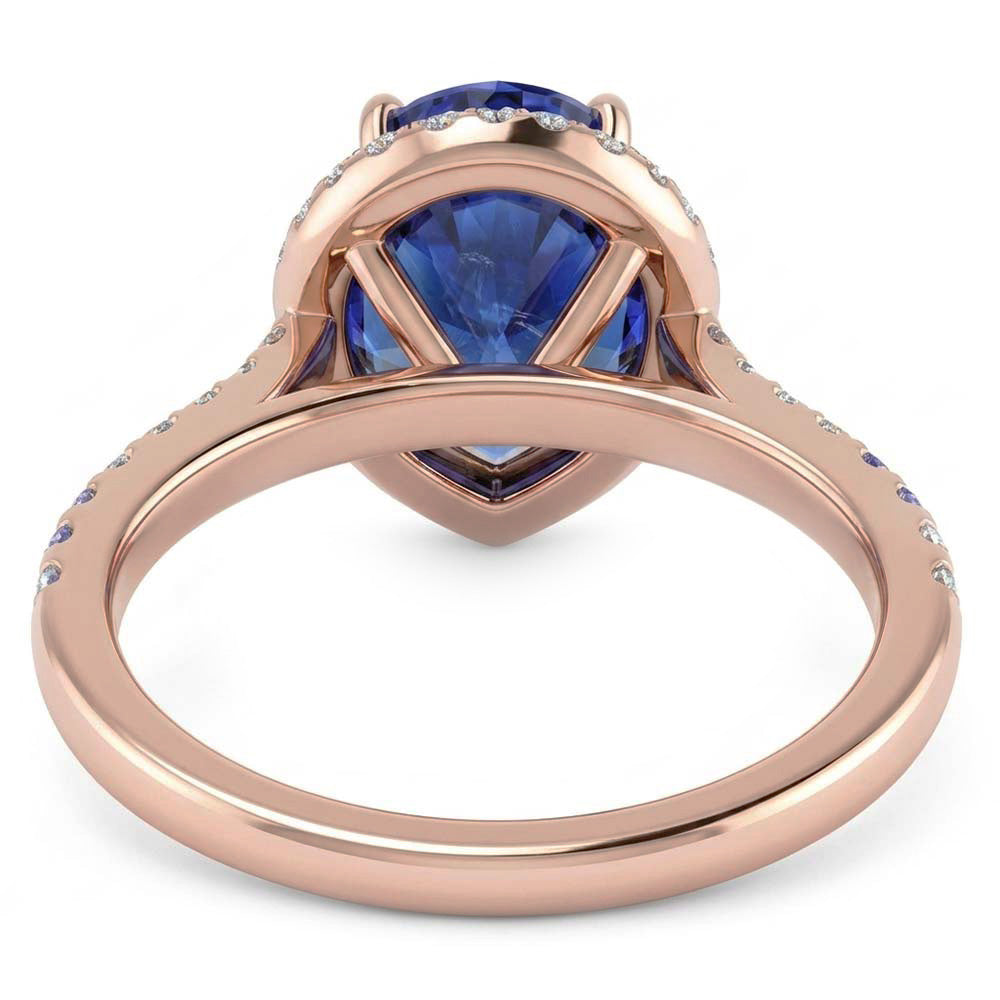Anello con zaffiro Srilanka 4 carati e gioielli con diamanti in oro rosa 14K