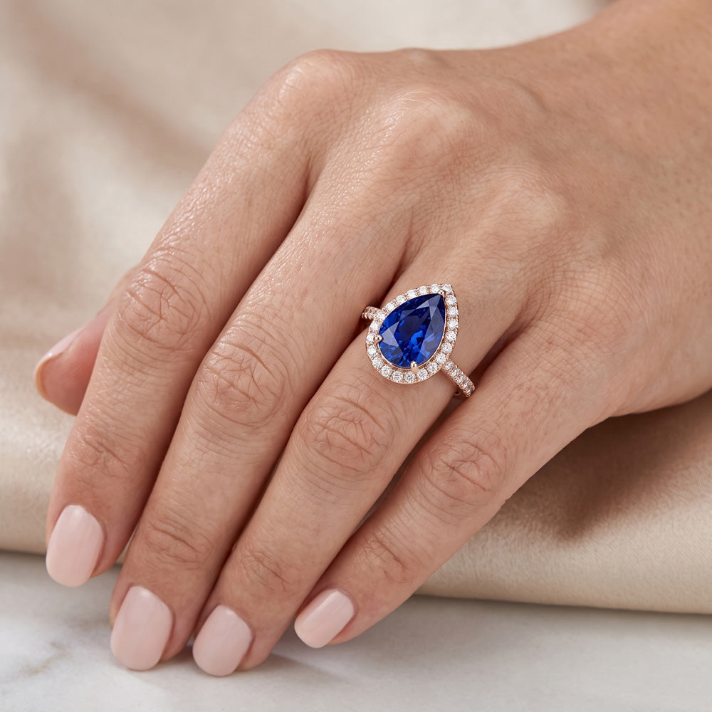 Anello con zaffiro Srilanka 4 carati e gioielli con diamanti in oro rosa 14K