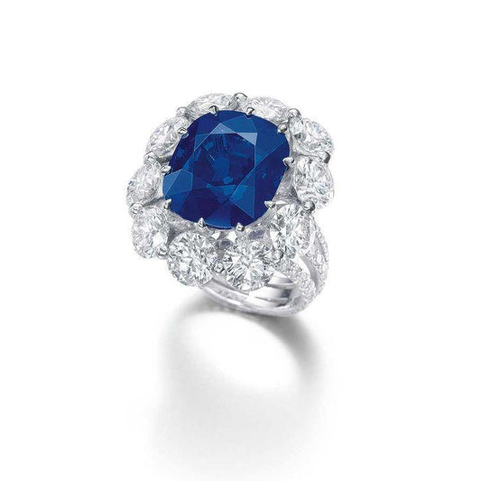 Anello con zaffiro a cuscino e diamanti rotondi da 10.50 ct in oro bianco 14 kt - harrychadent.it