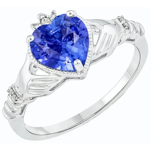 Anello con zaffiro azzurro a forma di cuore con diamante. 2 carati. gioielli da donna