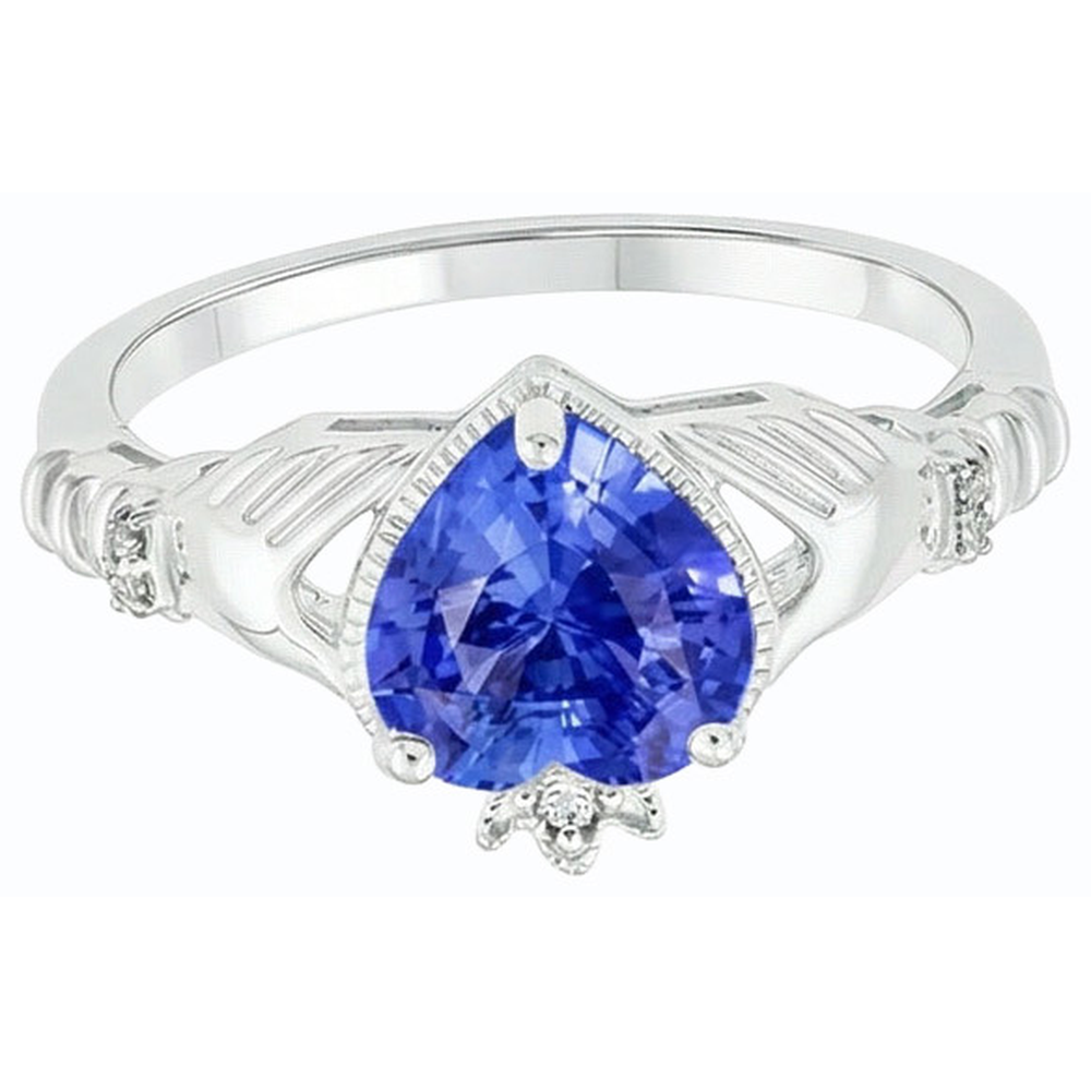Anello con zaffiro azzurro a forma di cuore con diamante. 2 carati. gioielli da donna