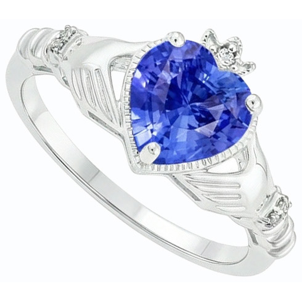 Anello con zaffiro azzurro a forma di cuore con diamante. 2 carati. gioielli da donna
