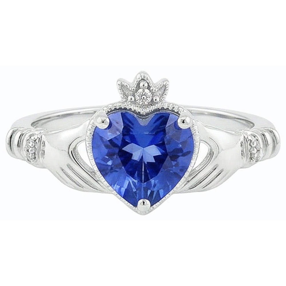 Anello con zaffiro azzurro a forma di cuore con diamante. 2 carati. gioielli da donna
