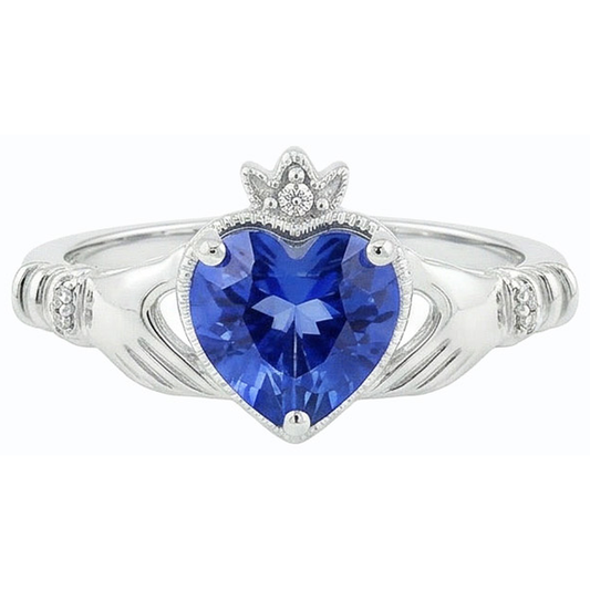 Anello con zaffiro azzurro a forma di cuore con diamante. 2 carati. gioielli da donna
