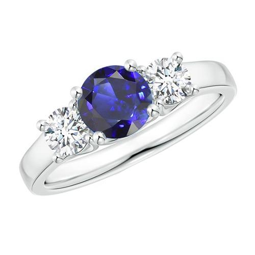 Anello rotondo con tre pietre blu zaffiro e diamante 1.75 carati - harrychadent.it