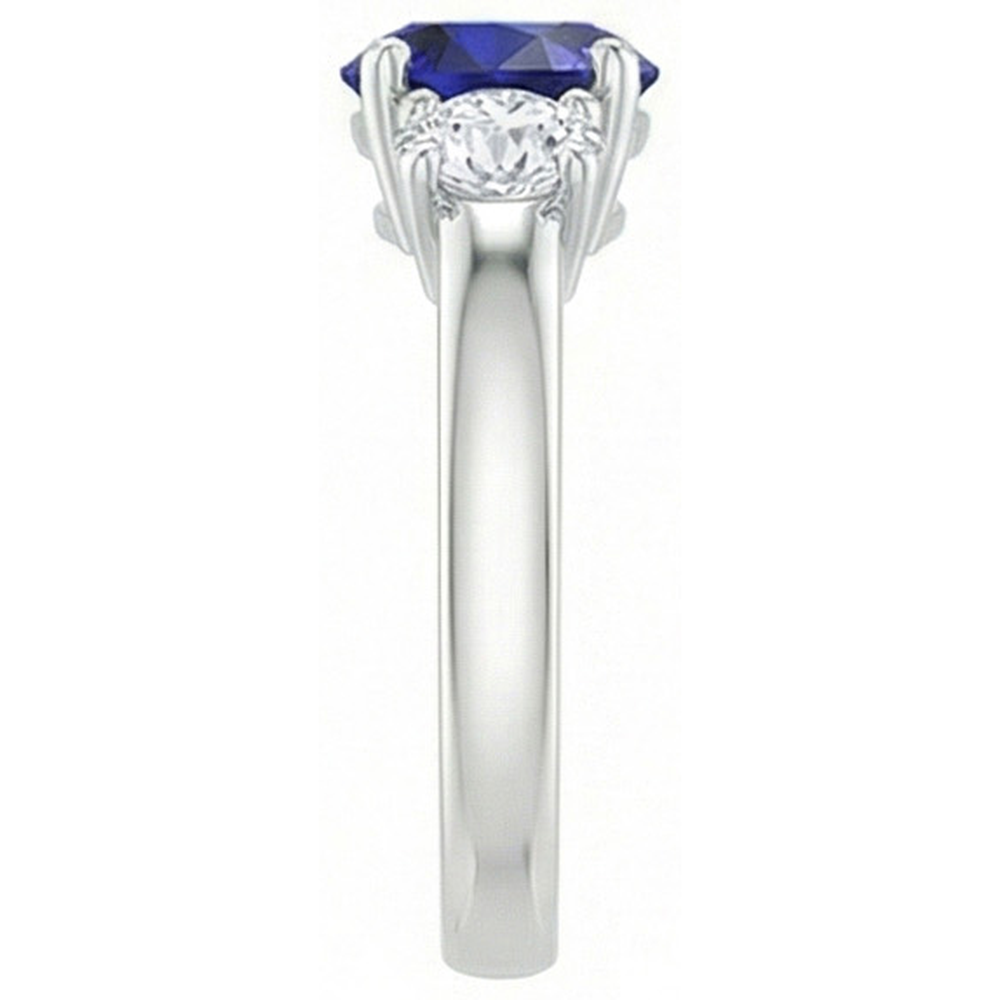 Anello con zaffiro blu 1,75 carati e diamante Round tre pietre in Oro bianco 14K