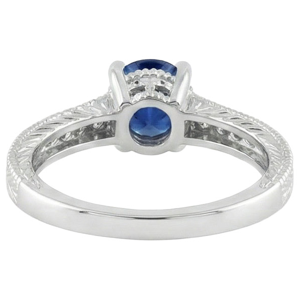 Anello con zaffiro blu 1,85 carati e diamante taglio ovale in oro bianco 14K