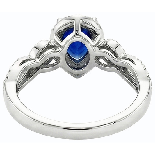 Anello con zaffiro blu 4 carati e diamanti in oro bianco 14K
