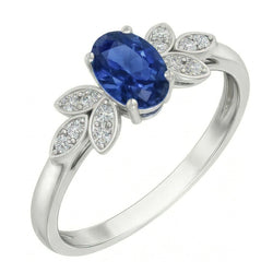 Anello con zaffiro blu Ceylon 2,85 carati e diamanti in oro bianco 14K