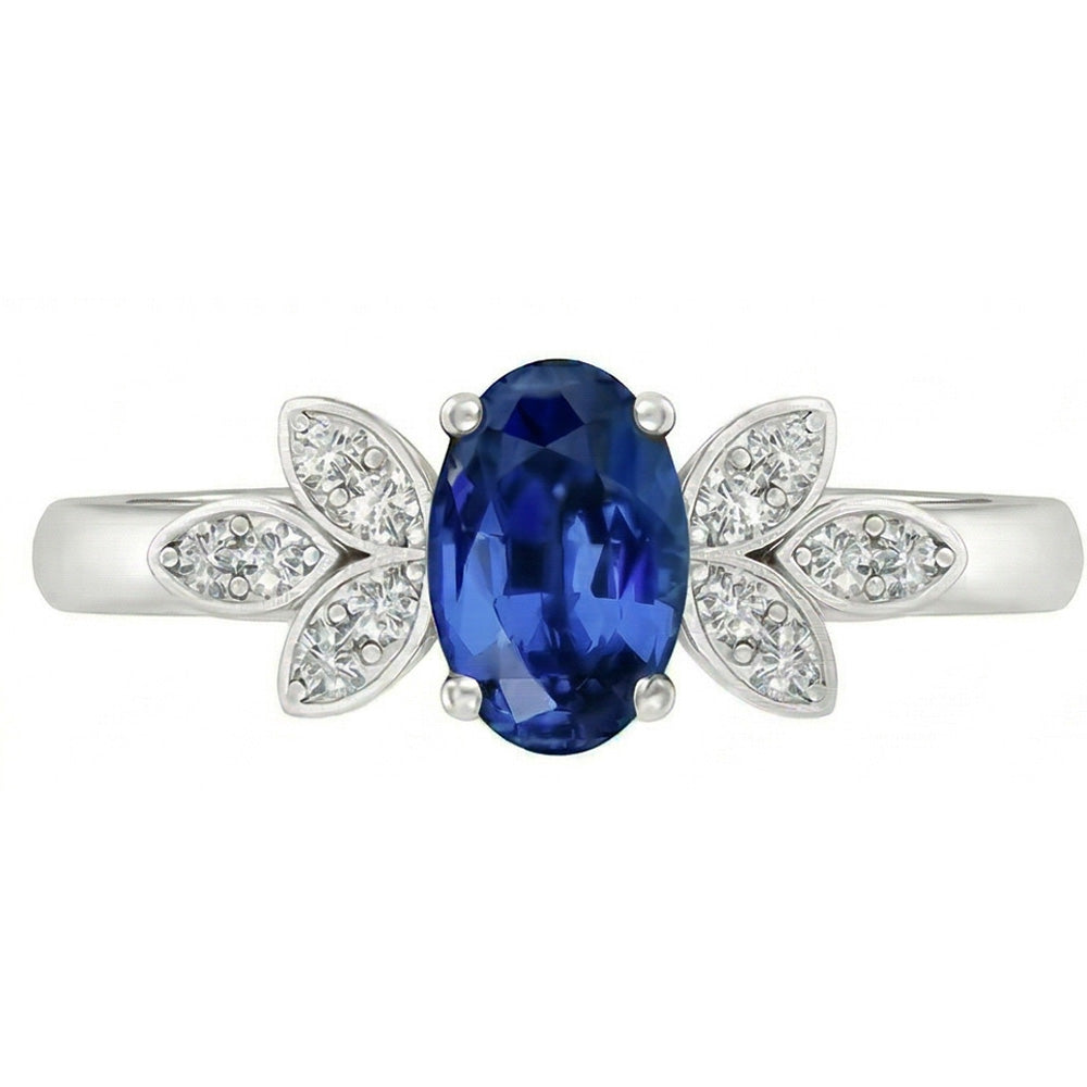 Anello con zaffiro blu Ceylon 2,85 carati e diamanti in oro bianco 14K
