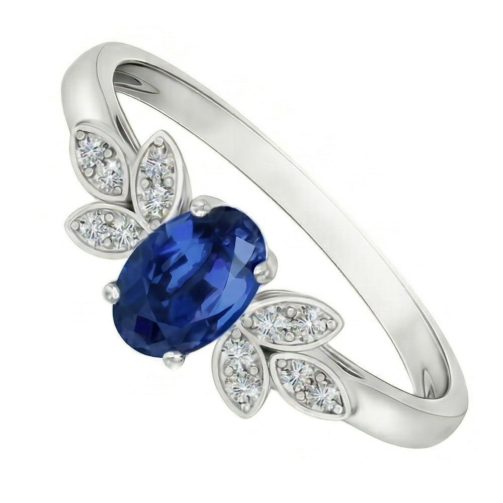 Anello con zaffiro blu Ceylon 2,85 carati e diamanti in oro bianco 14K