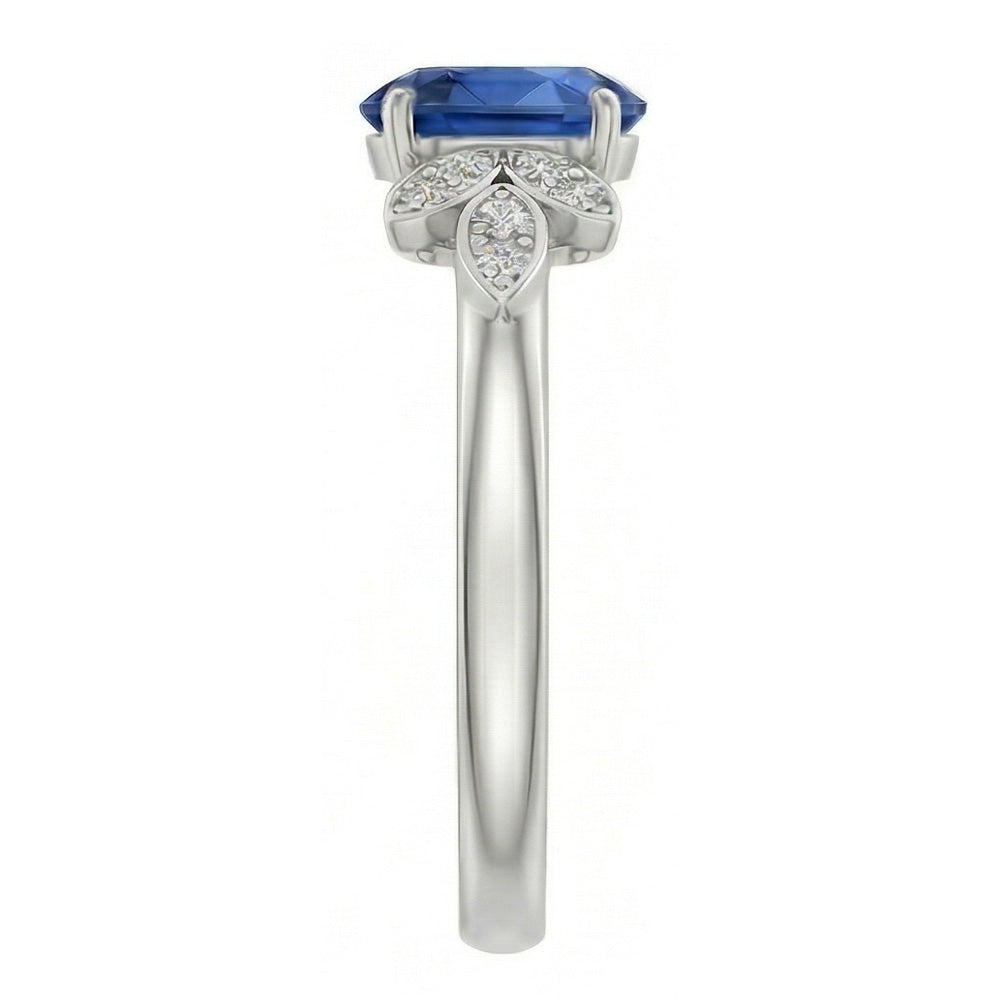Anello con zaffiro blu Ceylon 2,85 carati e diamanti in oro bianco 14K