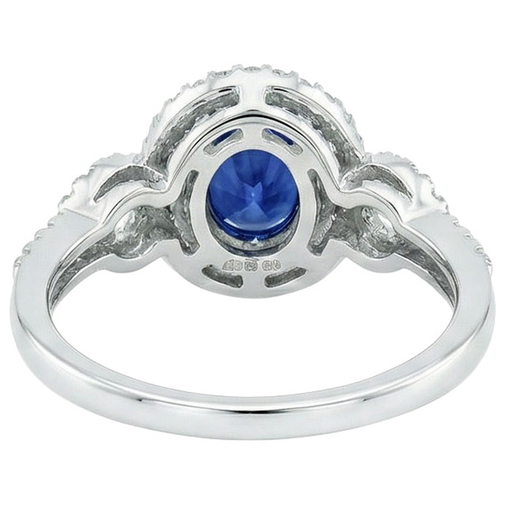 Anello con zaffiro blu Ceylon AAA 2,75 carati e diamante in oro bianco 14K