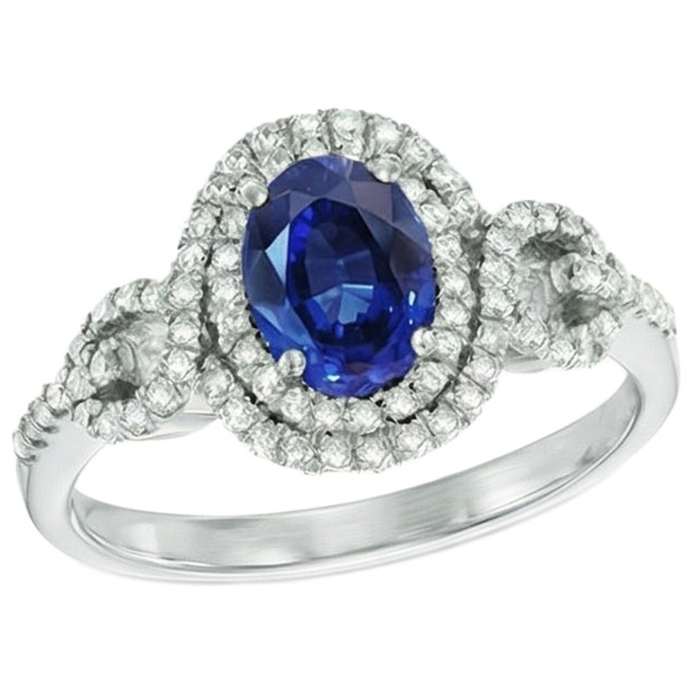 Anello con zaffiro blu Ceylon AAA 2,75 carati e diamante in oro bianco 14K