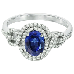 Anello con zaffiro blu Ceylon AAA 2,75 carati e diamante in oro bianco 14K