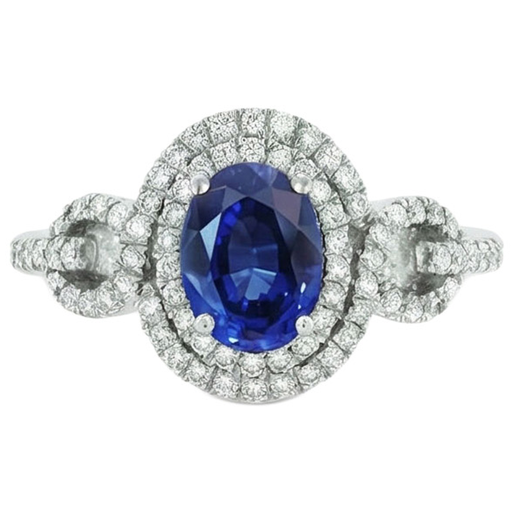 Anello con zaffiro blu Ceylon AAA 2,75 carati e diamante in oro bianco 14K
