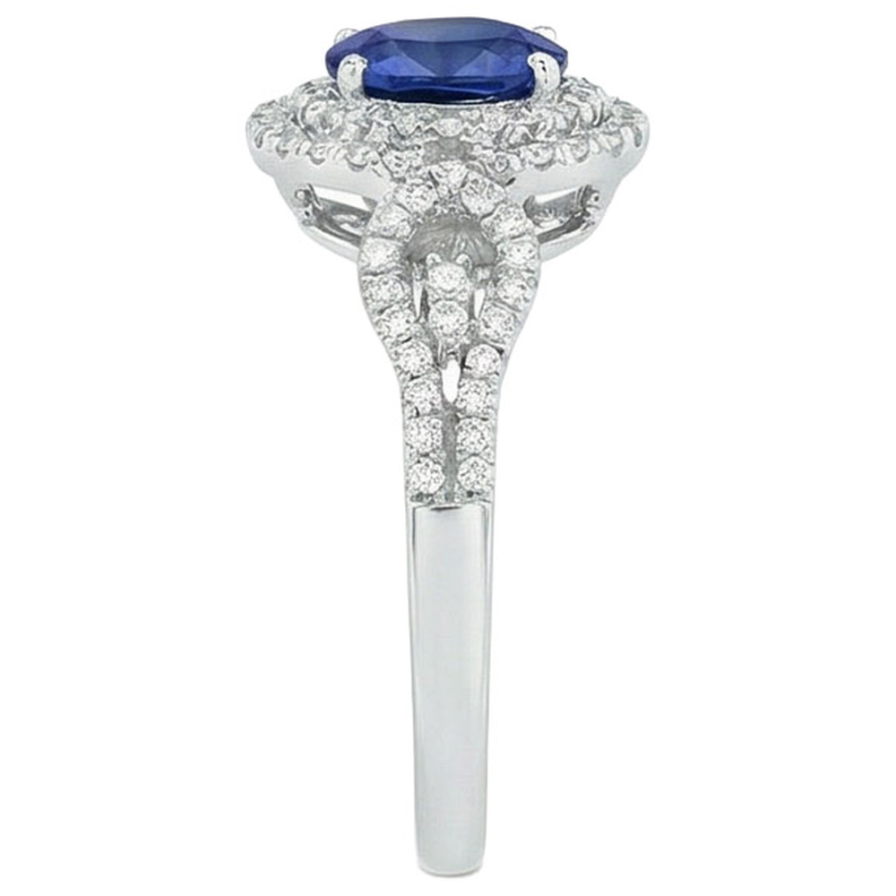 Anello con zaffiro blu Ceylon AAA 2,75 carati e diamante in oro bianco 14K