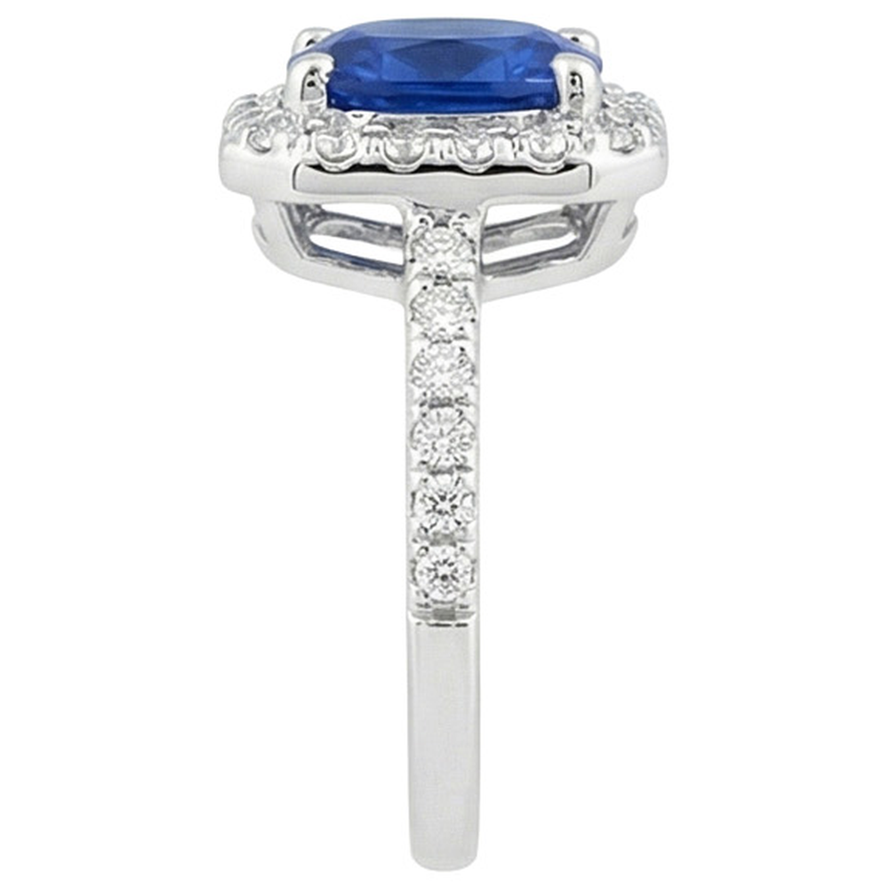 Anello con zaffiro blu Ceylon da 3,40 carati e diamanti in oro bianco 14K