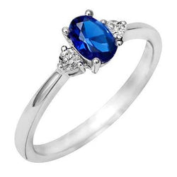 Anello con zaffiro blu Ceylon ovale 4,50 carati e diamante in oro bianco 14K