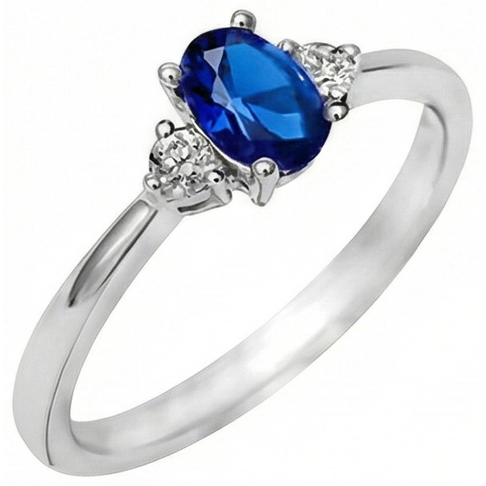Anello con zaffiro blu Ceylon ovale 4,50 carati e diamante in oro bianco 14K