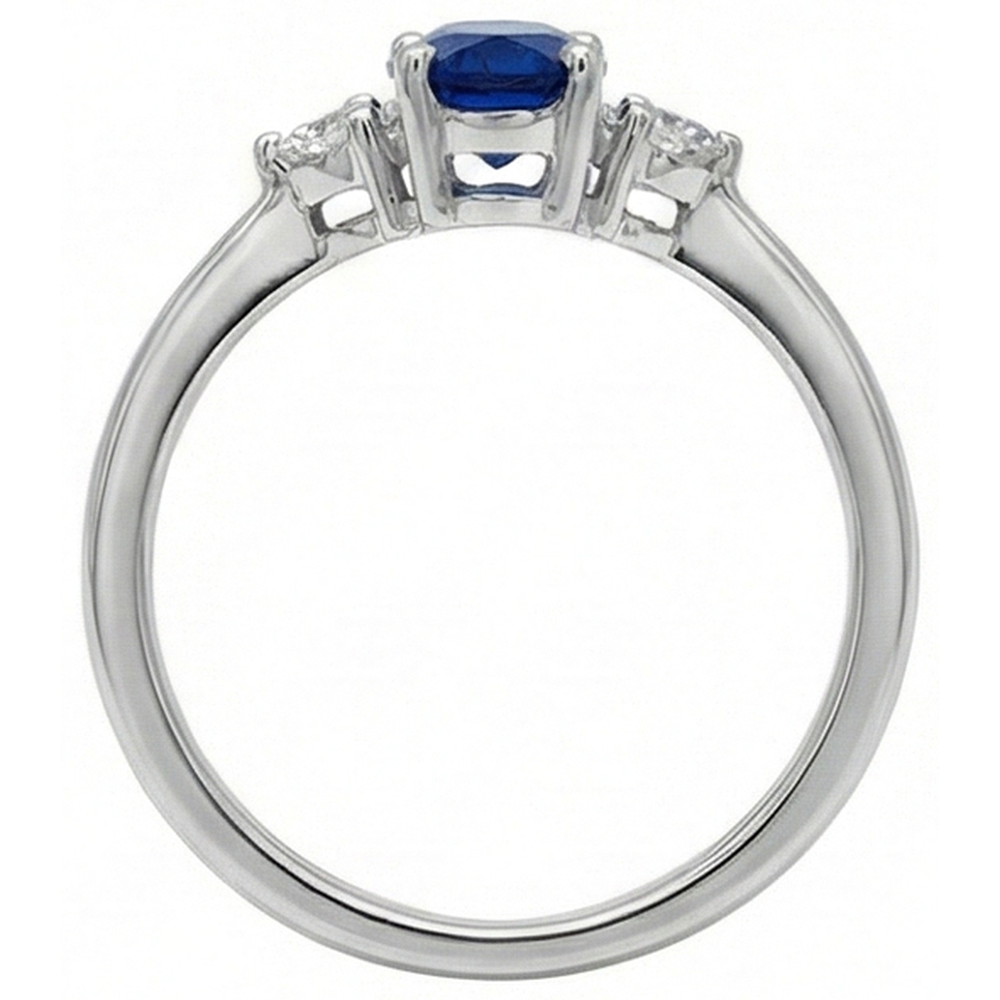 Anello con zaffiro blu Ceylon ovale 4,50 carati e diamante in oro bianco 14K