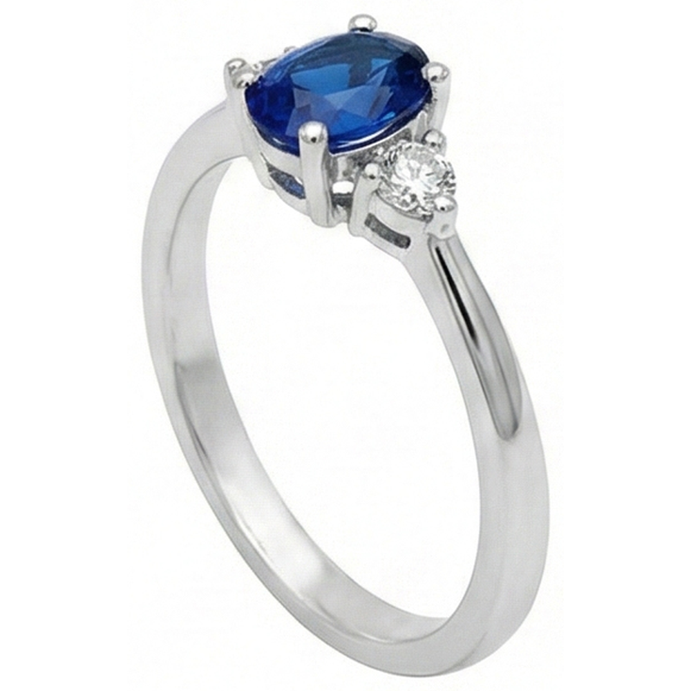 Anello con zaffiro blu Ceylon ovale 4,50 carati e diamante in oro bianco 14K