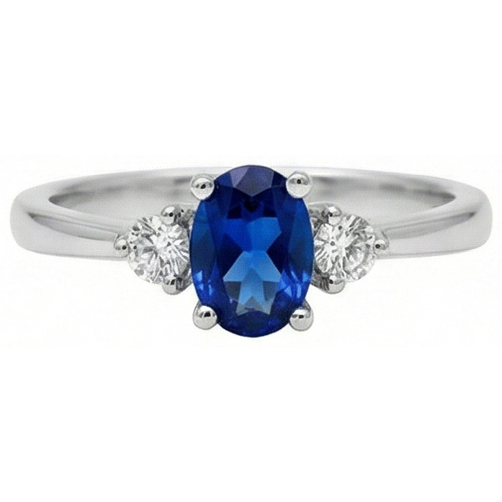 Anello con zaffiro blu Ceylon ovale 4,50 carati e diamante in oro bianco 14K