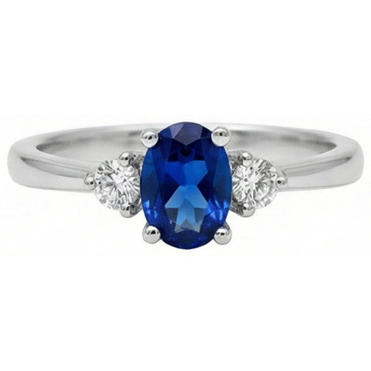 Anello con zaffiro blu Ceylon ovale 4,50 carati e diamante in oro bianco 14K
