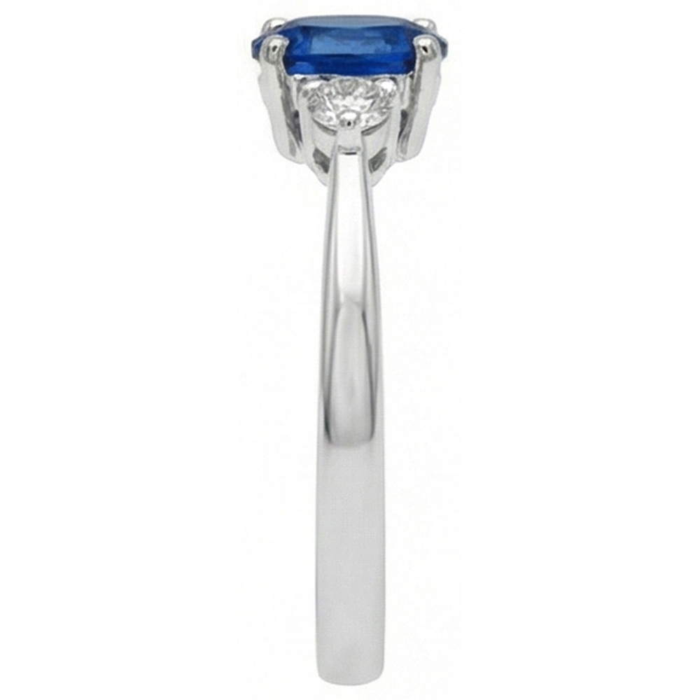 Anello con zaffiro blu Ceylon ovale 4,50 carati e diamante in oro bianco 14K