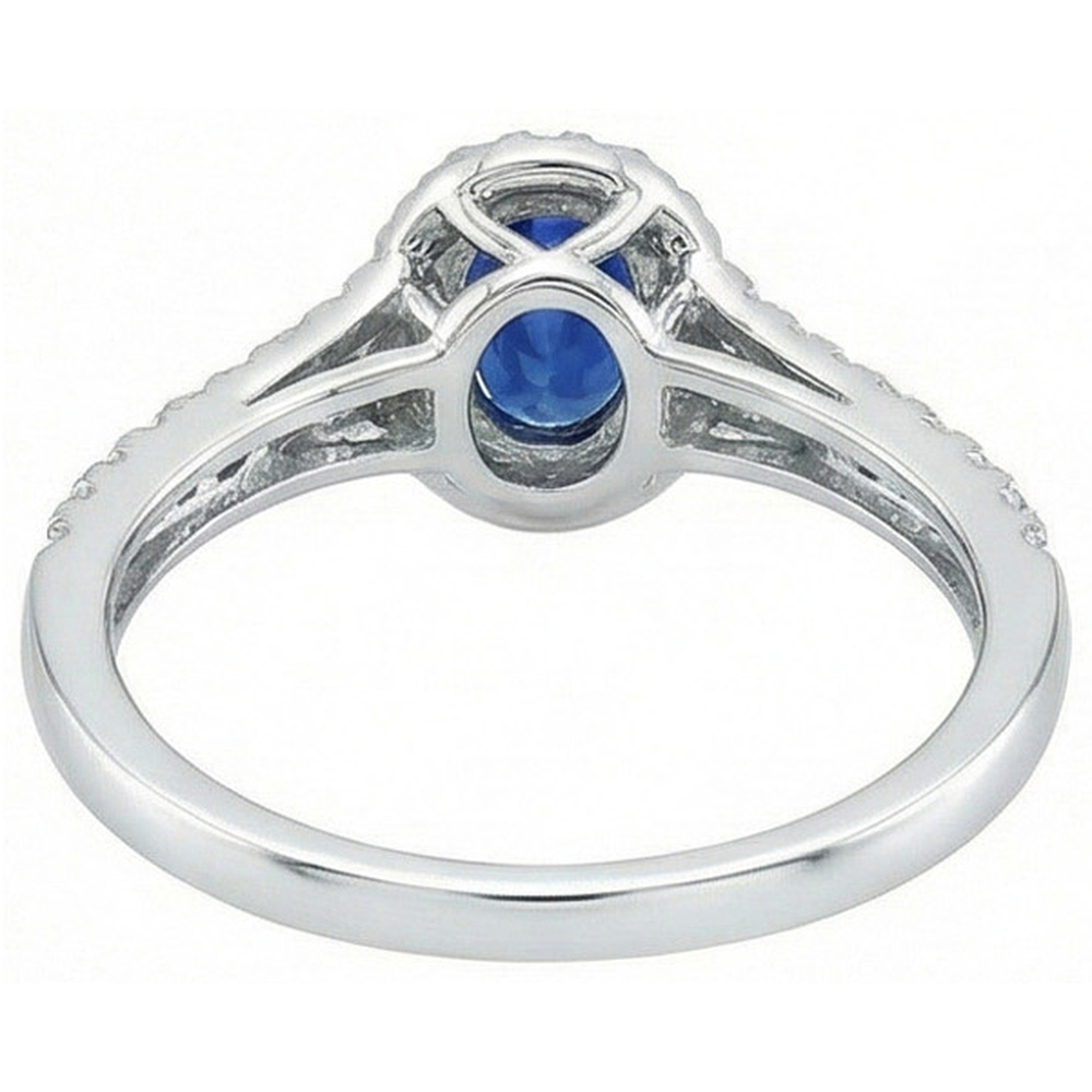 Anello con zaffiro blu Ceylon taglio ovale 3 carati e diamante in oro bianco 14K