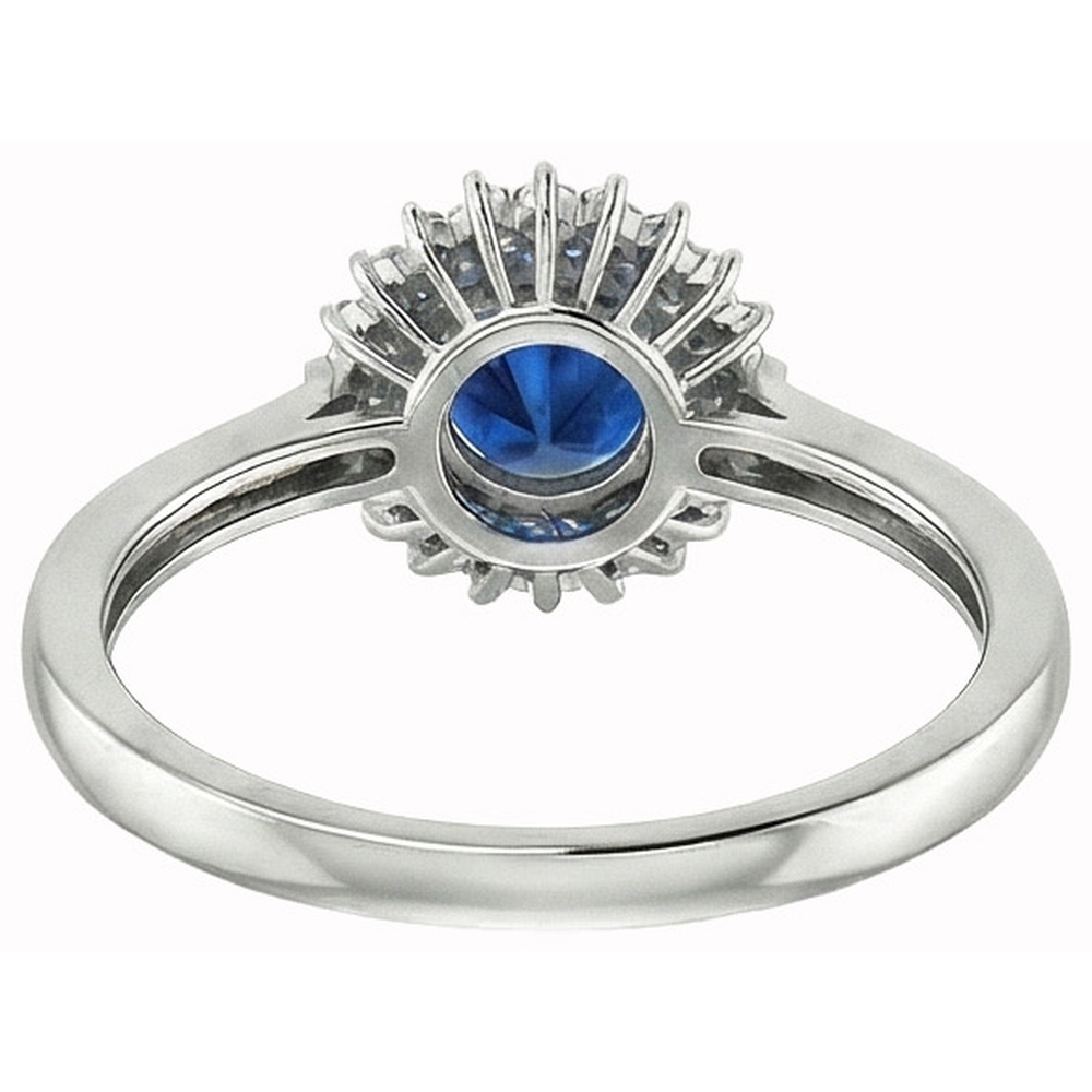 Anello con zaffiro blu Ceylon tondo da 3,10 carati e diamanti WG in oro bianco 14K