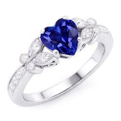 Anello con zaffiro blu a forma di cuore con diamante 2.50 carati stile farfalla