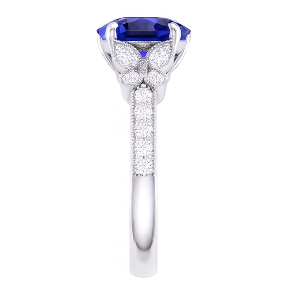 Anello con zaffiro blu a forma di cuore con diamante 2.50 carati stile farfalla