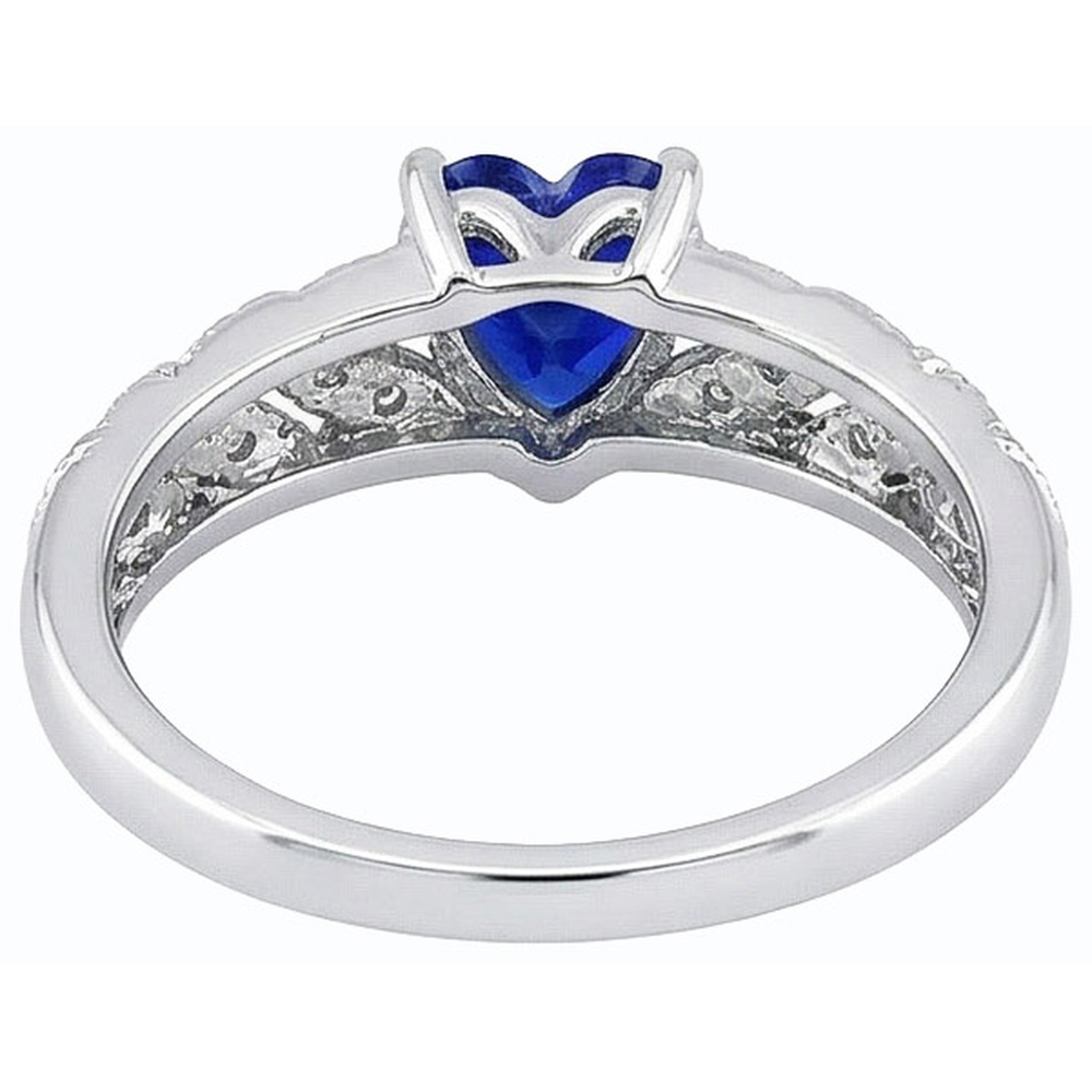 Anello con zaffiro blu a forma di cuore con diamante a forma di anello da 2.50 carati in stile foglia