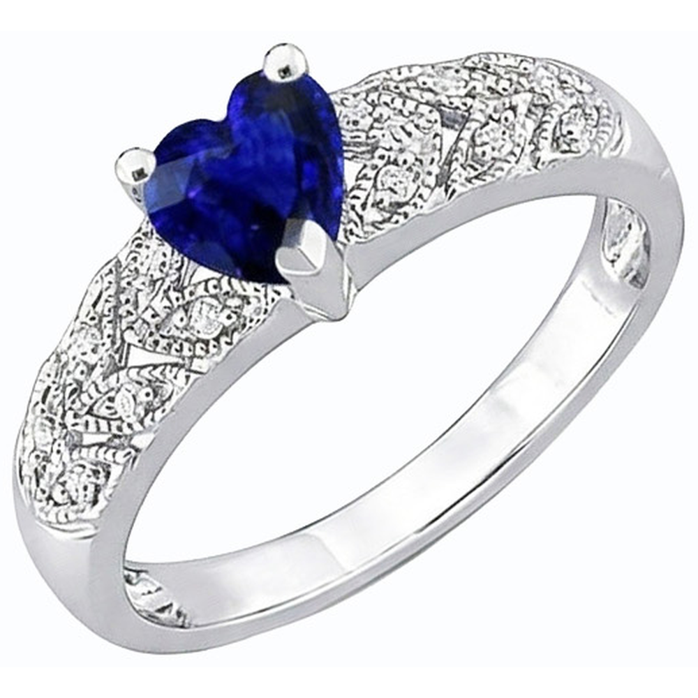 Anello con zaffiro blu a forma di cuore con diamante a forma di anello da 2.50 carati in stile foglia
