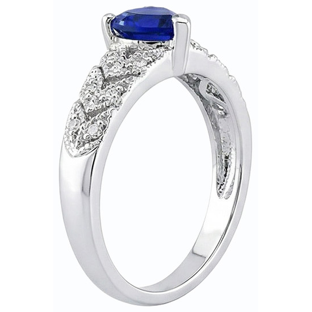 Anello con zaffiro blu a forma di cuore con diamante a forma di anello da 2.50 carati in stile foglia