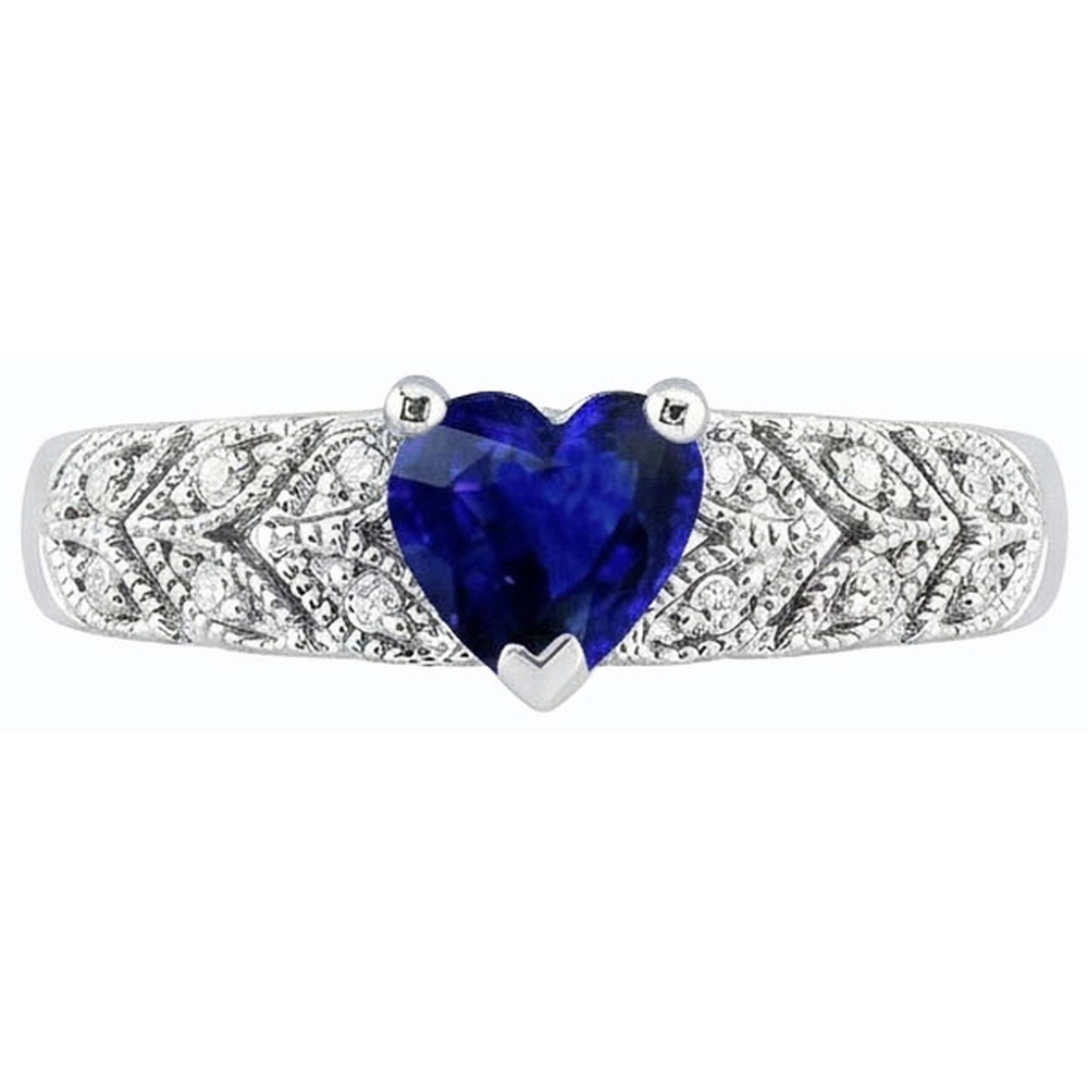Anello con zaffiro blu a forma di cuore con diamante a forma di anello da 2.50 carati in stile foglia