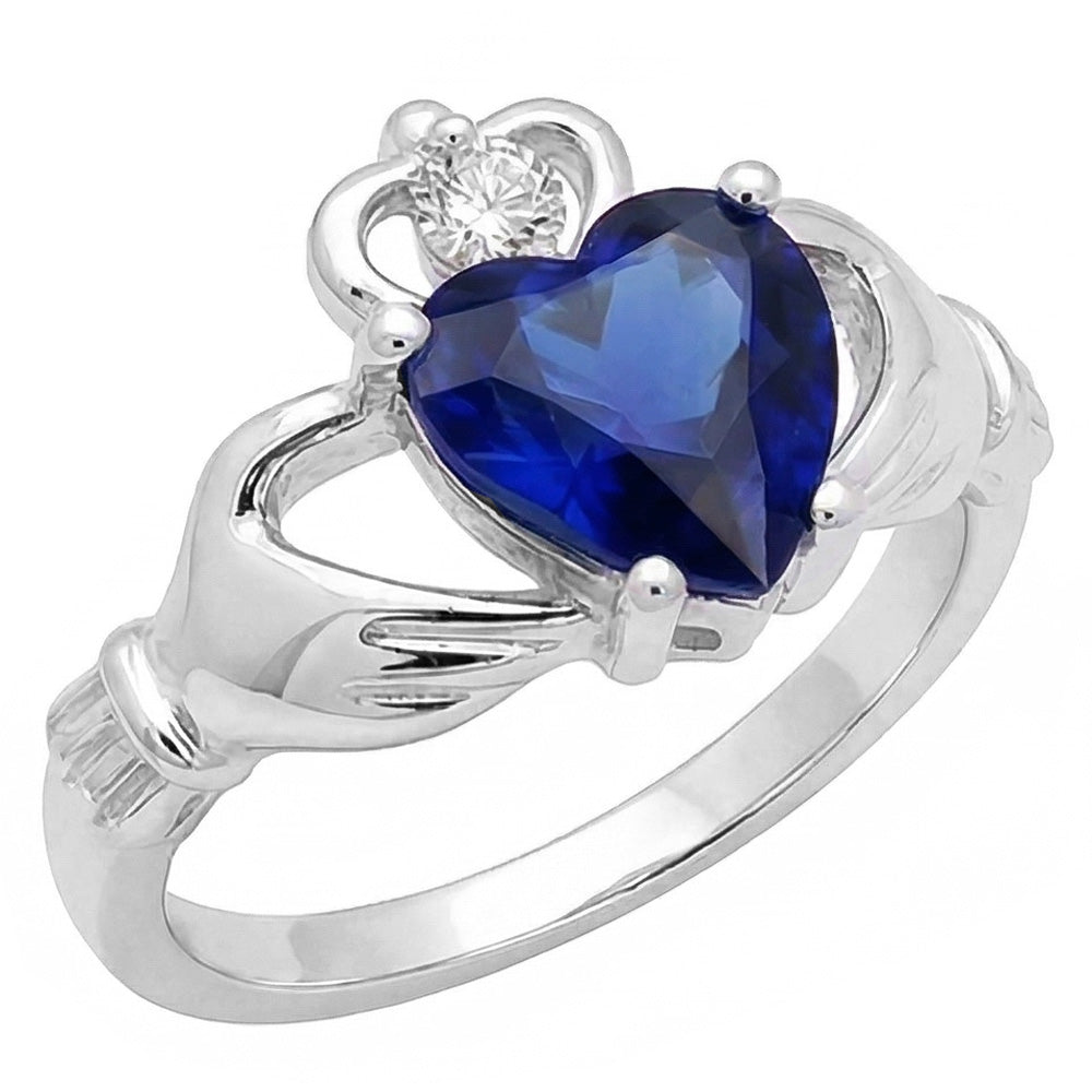 Anello con zaffiro blu a forma di cuore da 2,25 carati e diamante in oro bianco 14K
