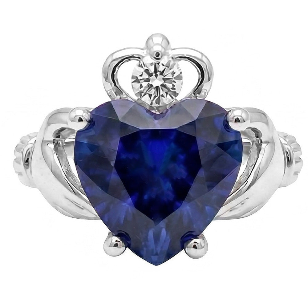 Anello con zaffiro blu a forma di cuore da 2,25 carati e diamante in oro bianco 14K