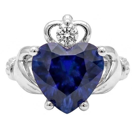 Anello con zaffiro blu a forma di cuore da 2,25 carati e diamante in oro bianco 14K