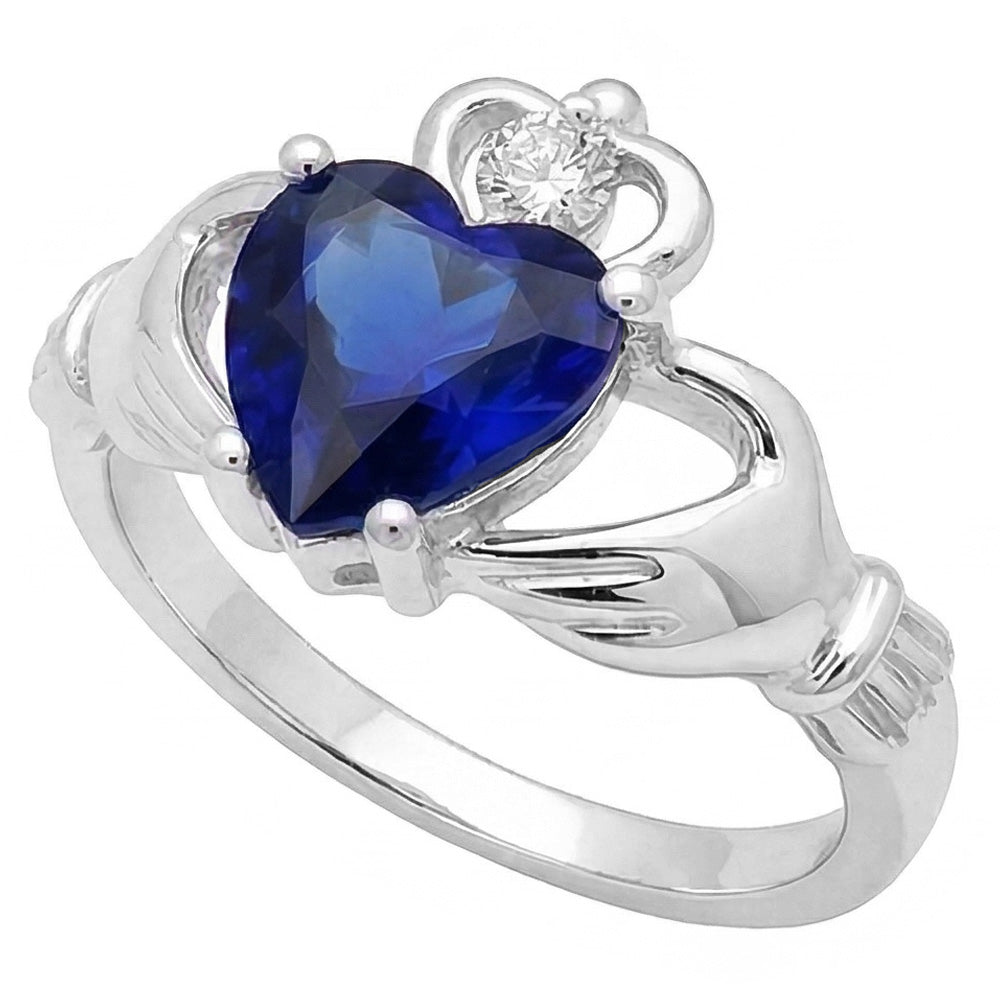 Anello con zaffiro blu a forma di cuore da 2,25 carati e diamante in oro bianco 14K