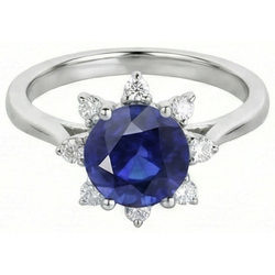 Anello con zaffiro blu a forma di stella con diamante tondo 3 carati in oro bianco