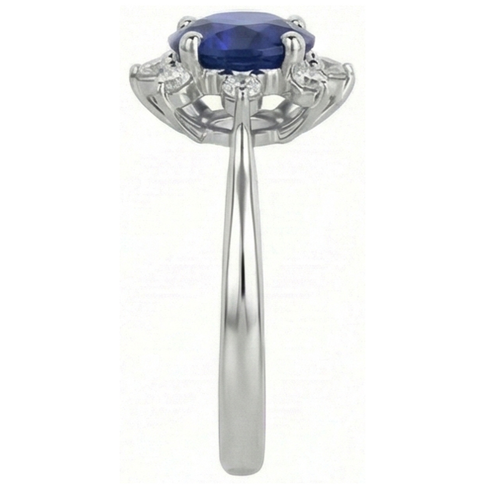 Anello con zaffiro blu a forma di stella con diamante tondo 3 carati in oro bianco