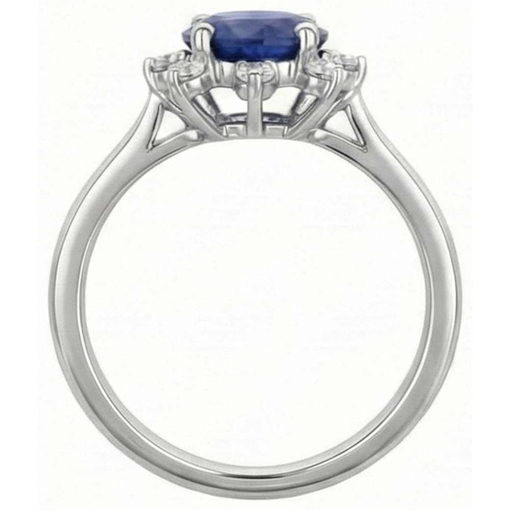 Anello con zaffiro blu a forma di stella con diamante tondo 3 carati in oro bianco