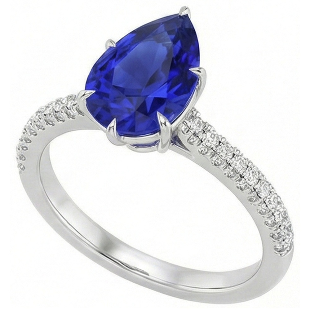 Anello con zaffiro blu con accenti di diamante con pietra preziosa taglio a pera 5 carati