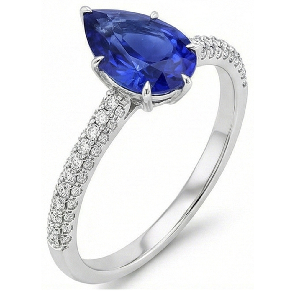 Anello con zaffiro blu con accenti di diamante con pietra preziosa taglio a pera 5 carati